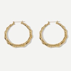 Bamboo style gold hoop earrings gold jewelry